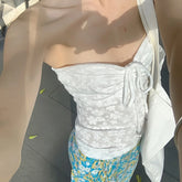 BXOXO White Transparent Lace Camis Sexy See Through Strapless Copped Top Women Summer Holiday Party Vest y2k Aesthetic Tube Top